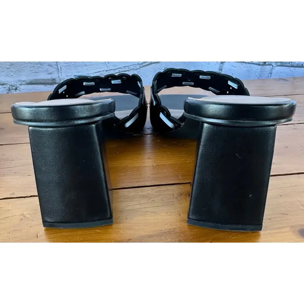 New in box Open Square Toe Black Mules Chunky Block Heel Size 9.5 Ribbon Floral - Picture 8 of 11